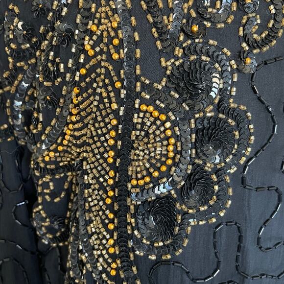 Vintage Black Gold Beaded Open Back Dress - Picture 9 of 10